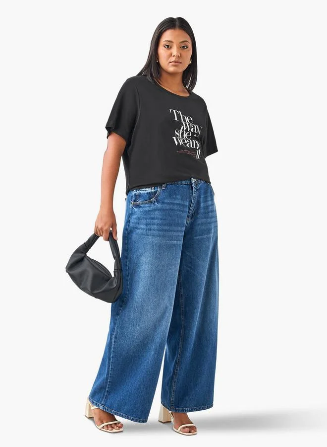 Ulla Popken Plus Size Ulla Popken Slogan Print T-shirt